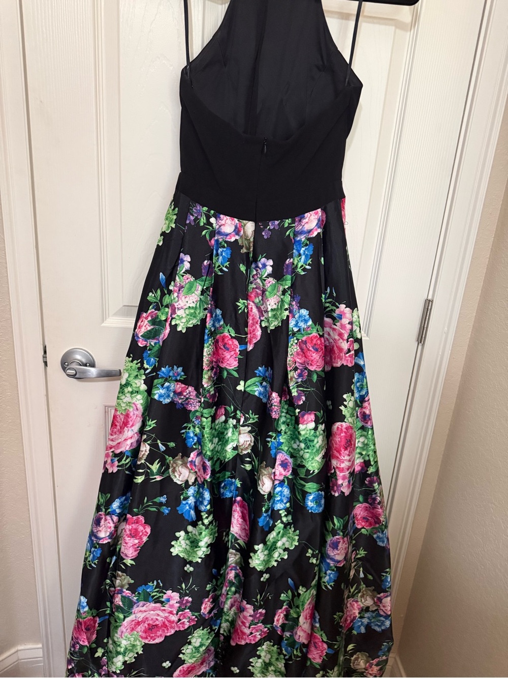Black Halter Floral Ball Gown Dress